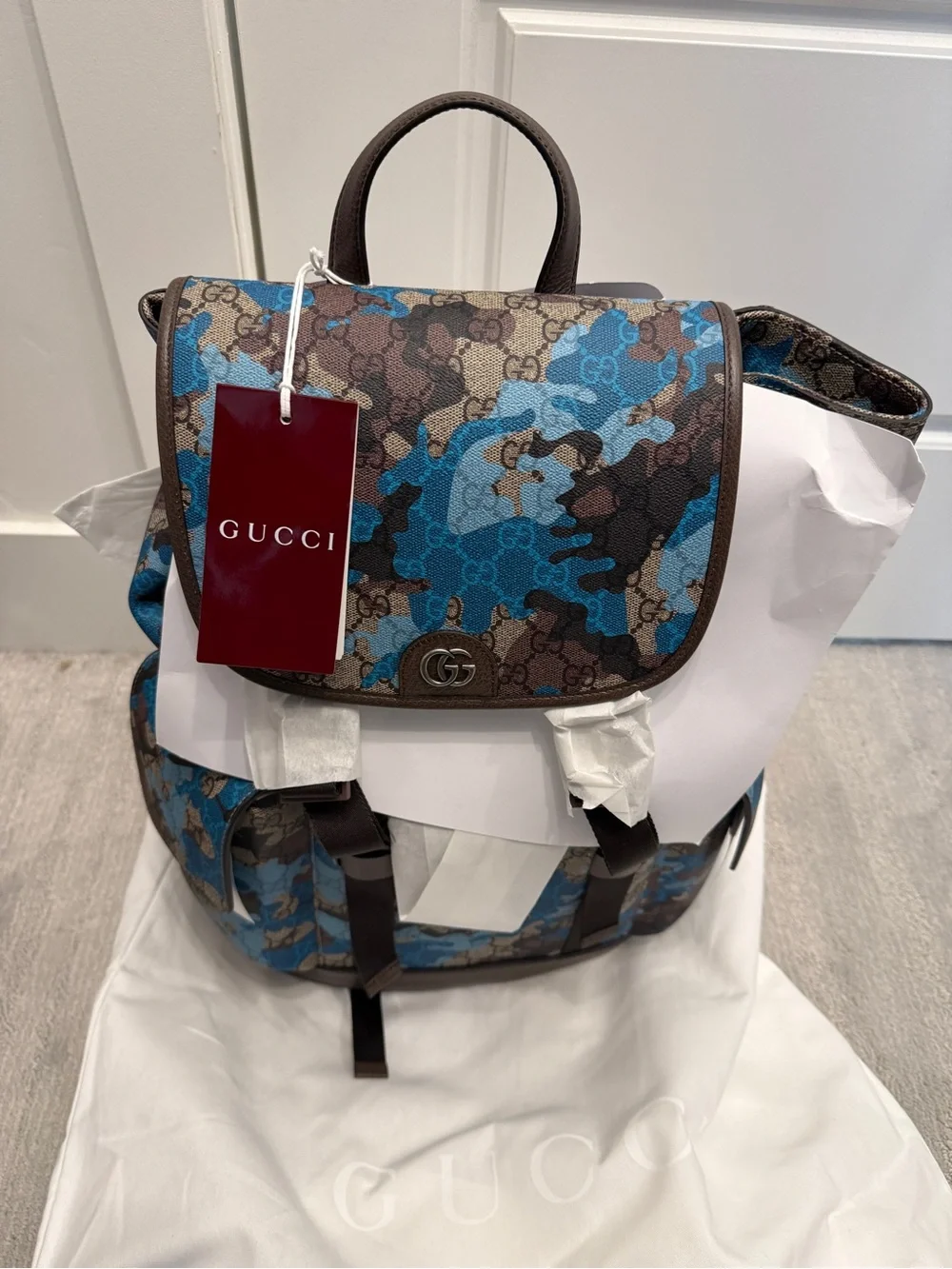 Gucci Blue and Brown Camo GG Canvas Backpack